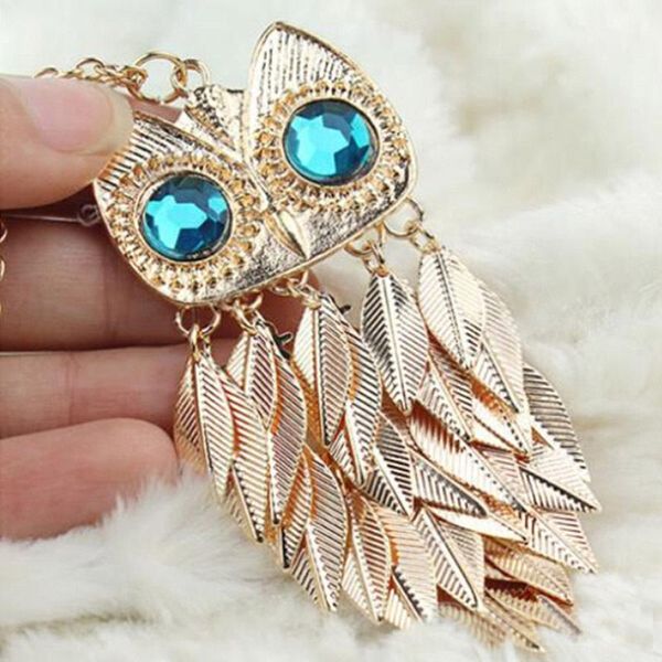 

1pcs leaves owl necklace long chain metal jewelry pendant for lady gifts, Silver