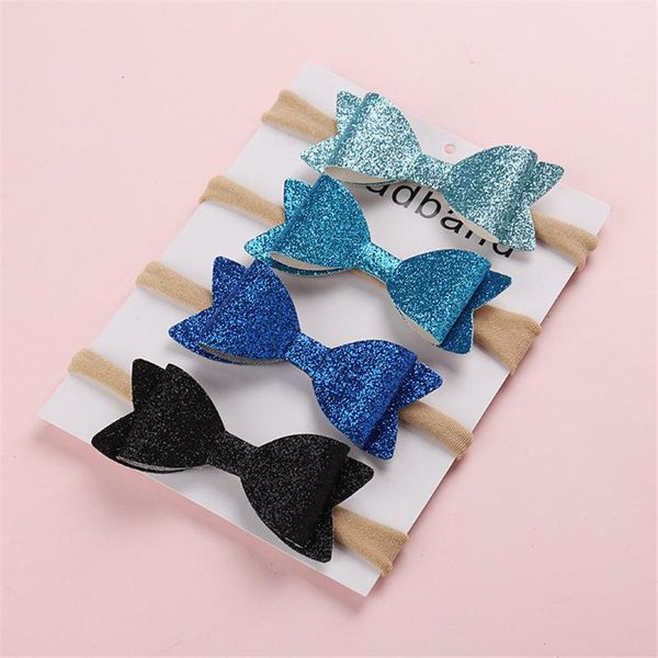 

10pcs/lot sequin glitter hair bow headband for girls hair tie nylon band headwear accessories, Slivery;white