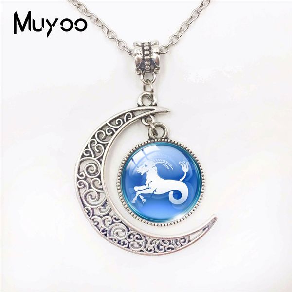 

zodiac sign button glass cabochon moon pendants cancer leo virgo libra scorpio gemini zodiac signs hand craft moon necklace, Silver