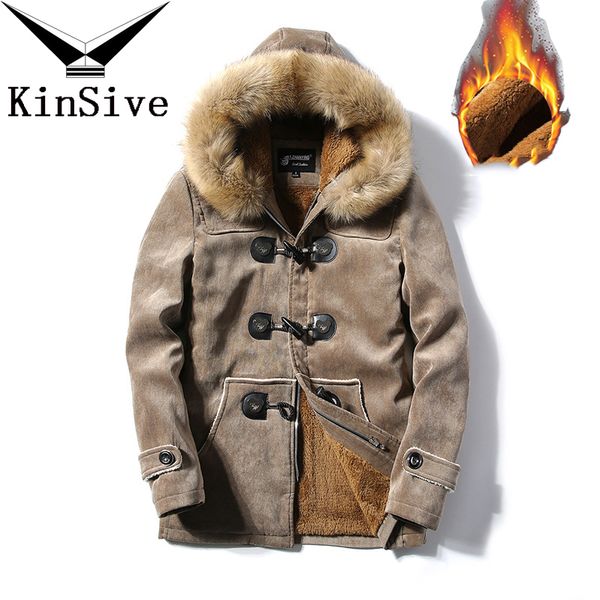 

parka men coats 2019 winter jacket men slim thicken fur hooded outwear warm coat brand clothing casual mens padded jackets, Black