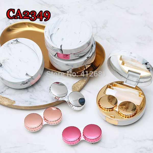 

ca2349 luxury marble pattern round colorful contact lens case, Silver