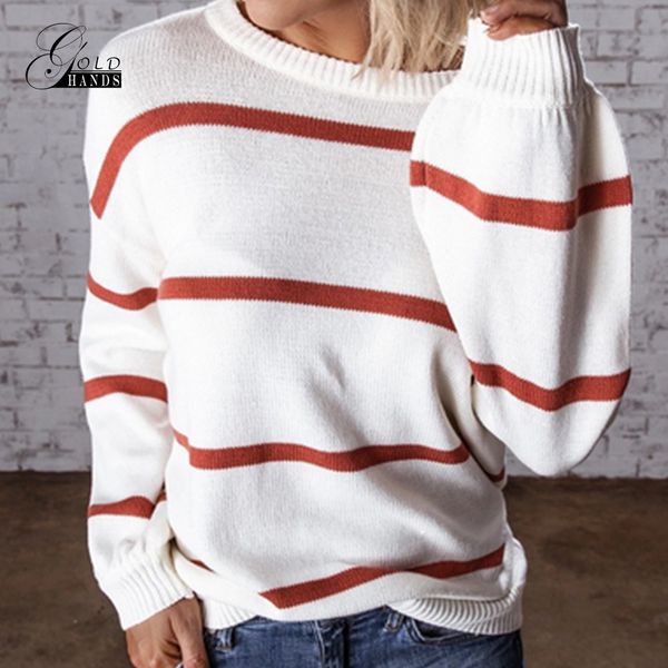 

gold hands 2019 autumn and winter sweaters ladies pullover slim loose long sleeve sweater striped knitwear pullovers sale, White;black