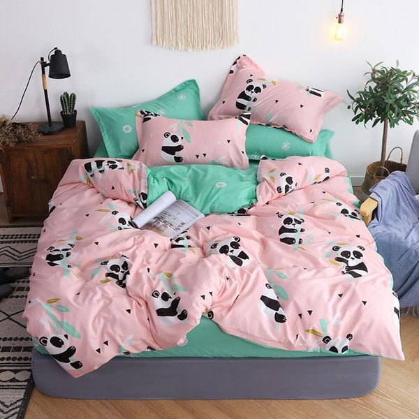 

3/4pcs panda print bedclothes kids soft bed sheet duvet cover pillow case hot