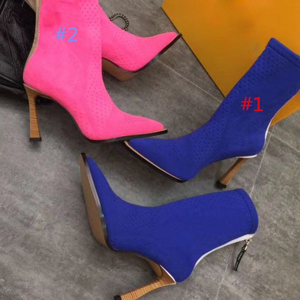 

6 colors fashion pointed knitted boots high heels knit sock boots fashion brand designer women's evening party boot with origin, Black