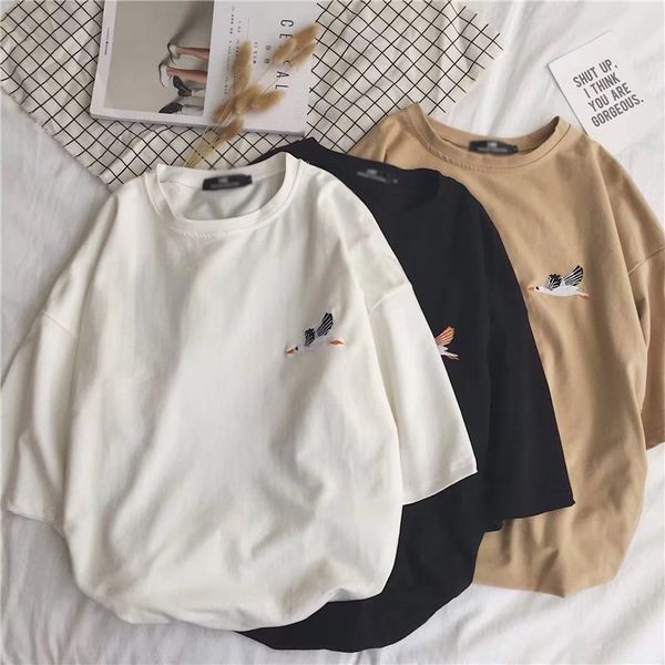 

short sleeve t-shirt summer men korean-style trend couples harajuku-style students loose-fit half sleeve literature and art clot, White;black