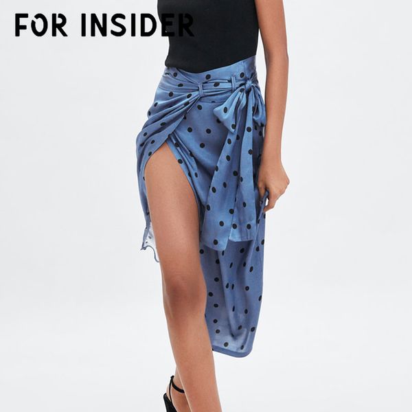 

for insider dot blue lace up vintage midi skirt casual bow high waist summer skirt elegant split long skirts for women mujer, Black