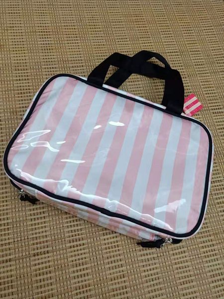 

pink stripe travel cosmetic bag portable cover case organizer makeup bags bud silk women toiletry bag wash