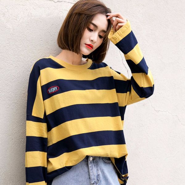 

корейская вышивка английского алфавита harajuku style дряблых полосатые футболки мода дикий одежда с длинными рукавами случайных футболок, White