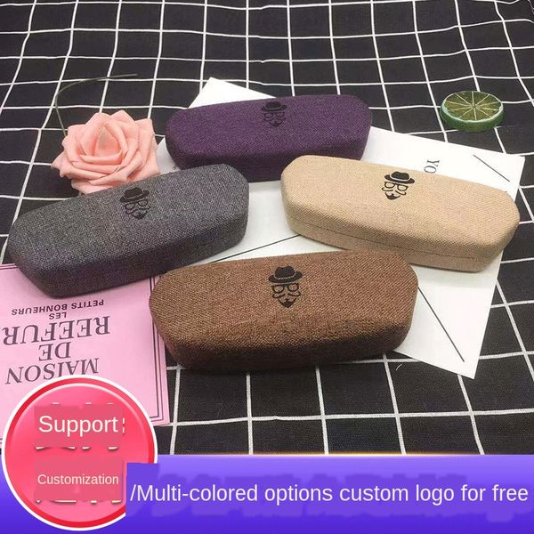 

multilateral iron linen fabric men's and women's case glasses case iron box glasses box portable large frame pressure resistance