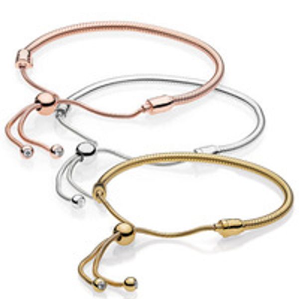 

new 100% 925 sterling silver bracelet 2018 new rose pandora gold 18 golden glitter instant slide shine moments sliding bracelet, Golden;silver