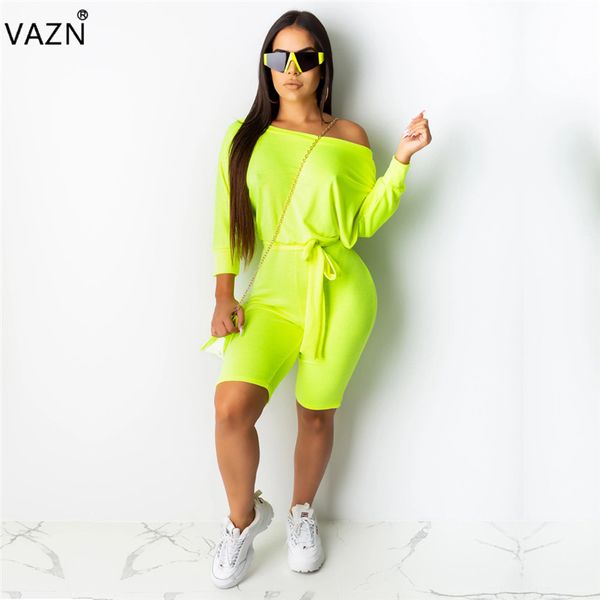 

vazn qm3838 new casual fashion young 3 color round neck full sleeve untidy office lace up women playsuits, Black;white