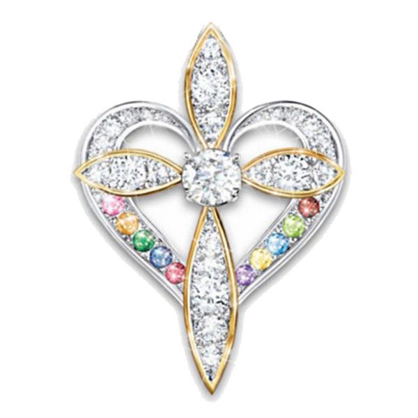 

romantic love heart cross shiny rhinestone inlaid pendant women necklace jewelry new hot, Silver