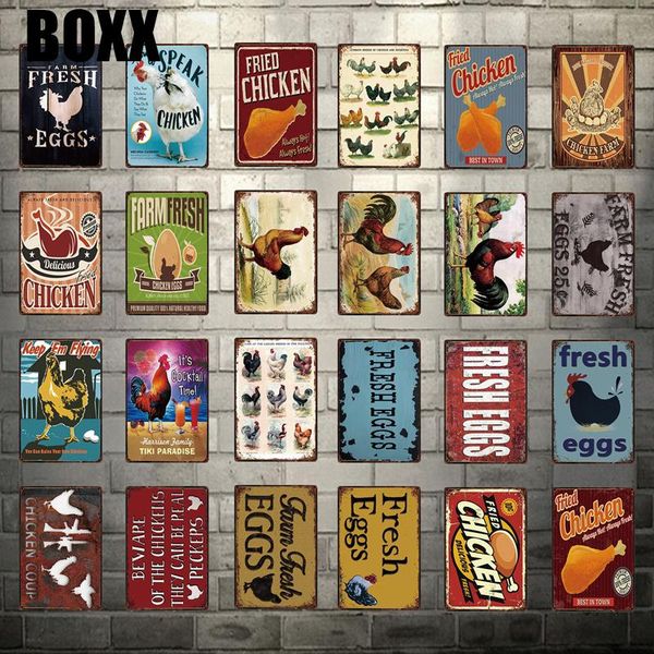 

2020 fried chicken in town farm fresh eggs metal sign tin poster home decor bar wall art painting 20*30 cm size hot