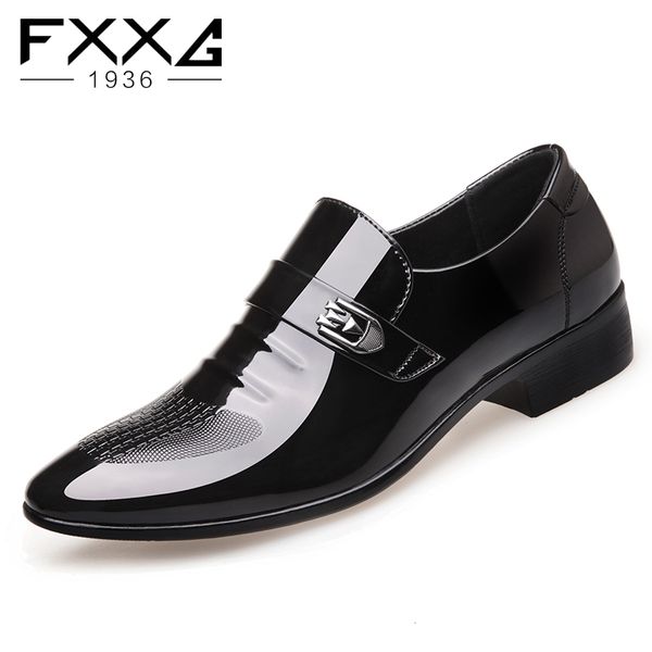

men's business shoes with pointed toes and low set feet pu bright leather shoes for men 99756, Black