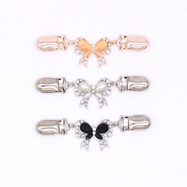 

fashion bowknot crystal cardigan clip clothes rhinestone decorative buttons metal buckles sweater tie clip, Silver;golden