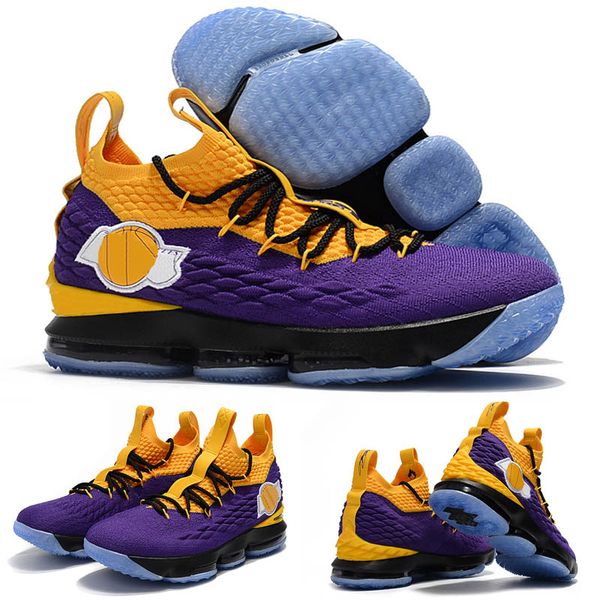 

lebron 15 la basketball shoes big baby kids youth purple grey yellow los angeles king sneakers, Black