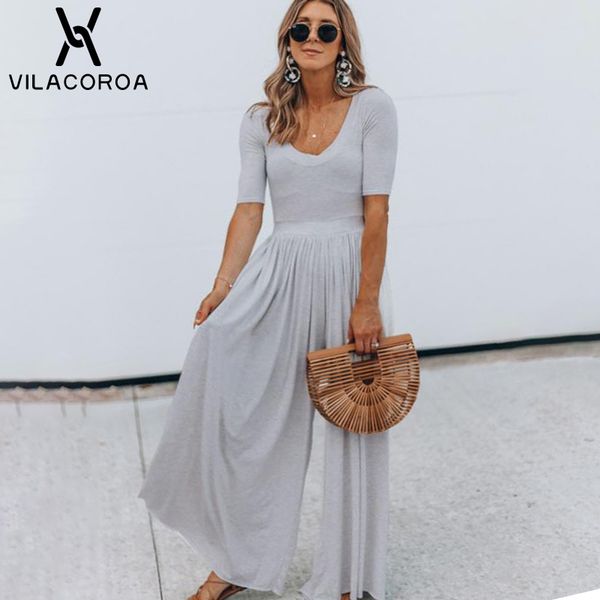 

solid color ladies jumpsuit loose casual street fashion cotton jumpsuit women short sleeve high waist wide leg long, Black;white