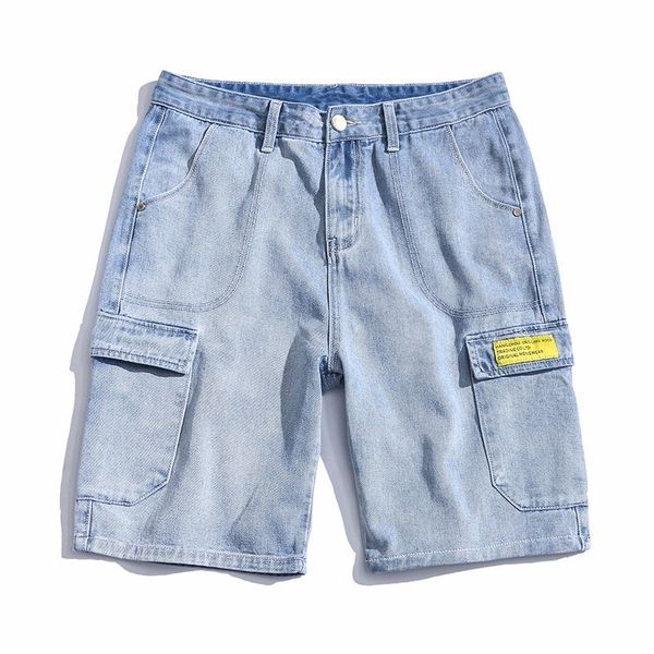 

men 2019 summer new denim cargo shorts men fashion patchwork knee length ripped repair jeans fashion slim fit 5xl, Blue