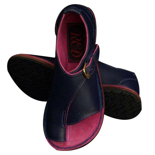 

fashion womens flat sandals open toe buckle strap beach shoes soft anti-slip breathable for summer, Black