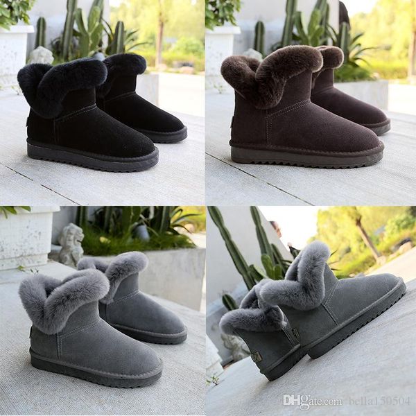 

snow boots winter real leather women australia classic ankle boots fur black grey brown womens girl shoes casual shoes big size
