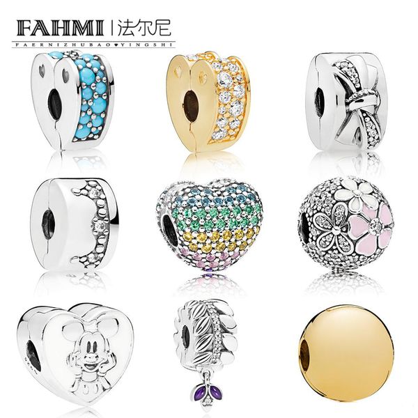 

fahmi 100% 925 sterling silver grains of energy clip poetic blooms fixed clip shining bow clips rainbow pavé open my heart clips crown clip, Black