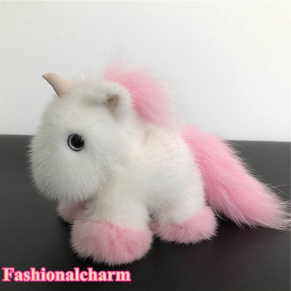 

13cm/5"-real genuine fur unicorn keychain pompom ball bag charm keychain pendant kids toy gift, Silver
