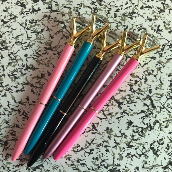 

5pcs/lot cute ballpoint pen crystal big diamond head metal ball pen smooth writing office & stationary student gift, Blue;orange