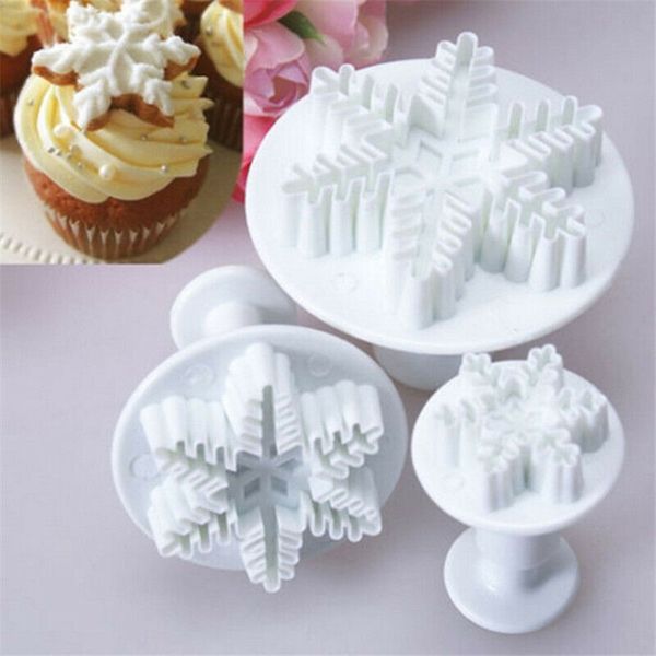 

3pcs snowflake cake decorating fondant plunger cutters mold mould cookies tools kitchen tools cake decorating fondant tool