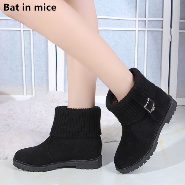 

2019 women ankle boots shoes women casual round toe flats comfort winter warm plush snow boots booties mujer t871, Black