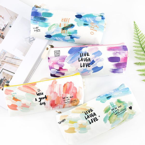 

cute colorful brush doodle pencil cases kawaii creative dacron school supplies pencil bag box for school girls gifts stationery