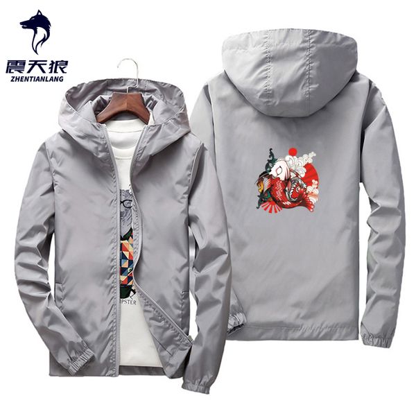 

2020 spring japanese ukiyoe style men jackets fashion wave carp fish print sweatshirts hoody hip hop zipper plus size 4xl, Black;brown