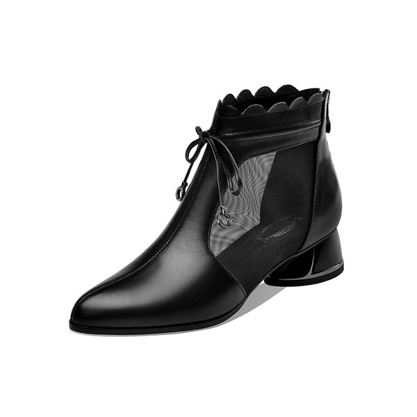 

genuine leatheankle boots women new elegant pumps breathable mesh shoes spring summer office lady short boots, Black