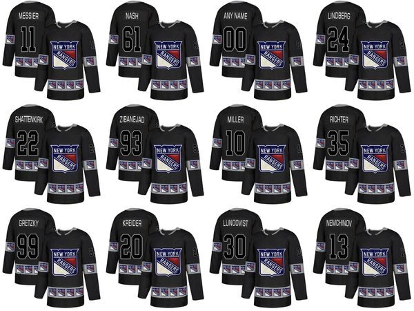 

new york rangers henrik lundqvist brady skjei mats zuccarello mark messier mika zibanejad chris kreider fashion team logos hockey jerseys, Black;red