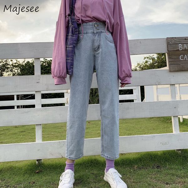

jeans women high waist denim straight simple school girls soft all-match trousers womens korean new harajuku daily ankle-length, Blue