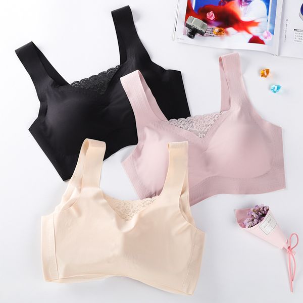 

ice silk seamless push up vest bra women underwear soft comfortable sleep with chest padded plus size bras, Red;black