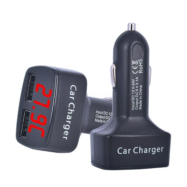 

4 in 1 car charger dual dc5v 3.1a usb with voltage/temperature/current meter tester adapter digital display