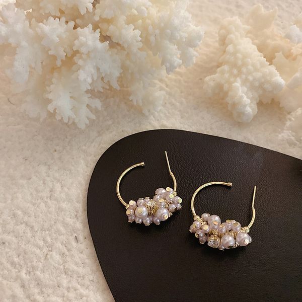 

new korean trend crystal pearl tassel string big hoop earrings for women party wedding jewelry gift prevent allergy gold earing, Golden;silver