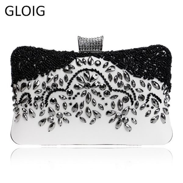 

gloig women pu clutch evening bags small beaded diamonds handbags with chain shoulder handbags embroidery lady purse