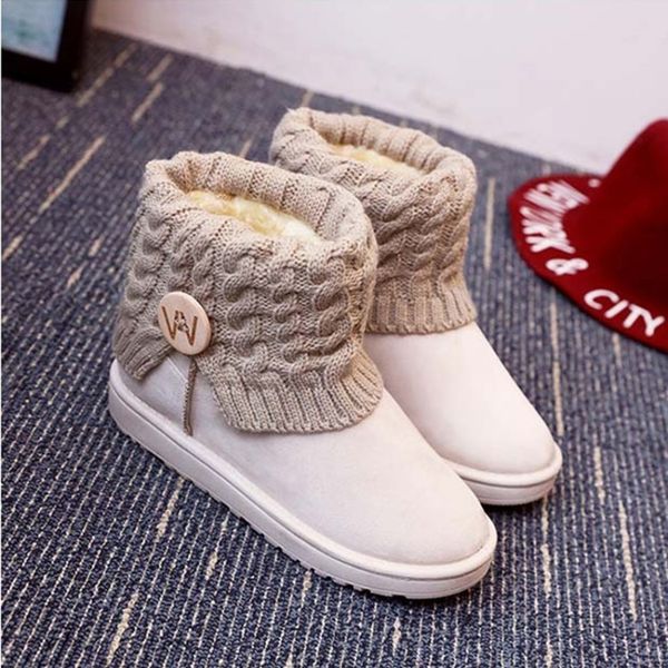 

women's winter new warm keeping boots, wool garden head flat bottom boots, buttons, Black