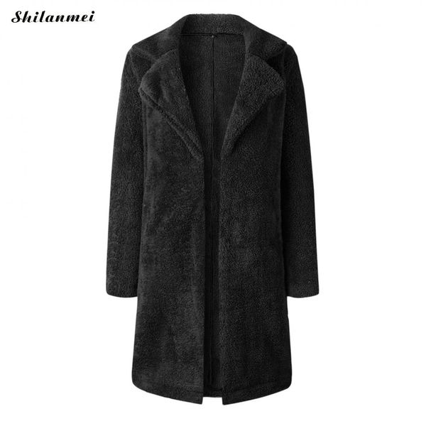 

2018 women jacket winter long coats lamb faux fur long cardigans outerwear tunic female thick warm coat fleece plush streetwear, Black