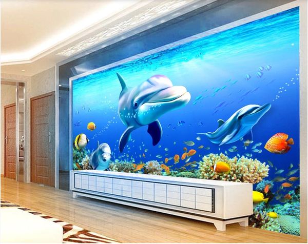 

3d room wallpaper custom p background mural underwater world coral group dolphins wall art canvas picture murals wallpaper for walls 3 d