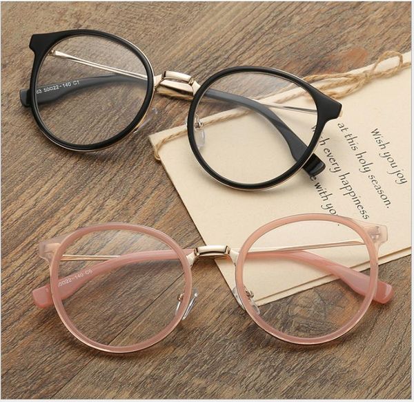 

retro full frame glasses frame men and women round flat mirror pink optical glasses, White;black