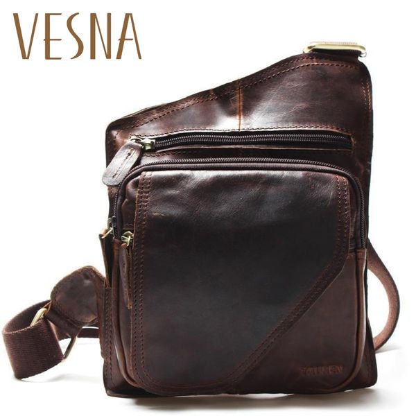 

new vintage casual crazy horse leather genuine cowhide men chest bag small messenger bags for man shoulder bags