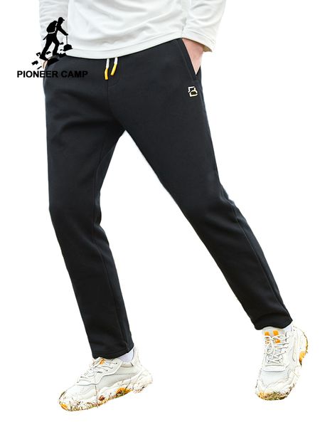 

pioneer camp 2019 new winter men pants warm fleece 100% cotton causal joggers letter embroidery solid joggers for men azz901588, Black