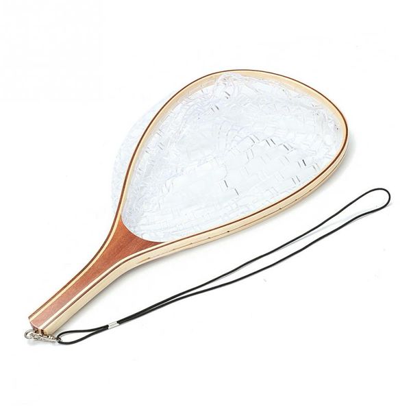 

new outdoor sports 58cm wooden handle fish fishing landing trout clear rubber net mesh catch tackle fishing net