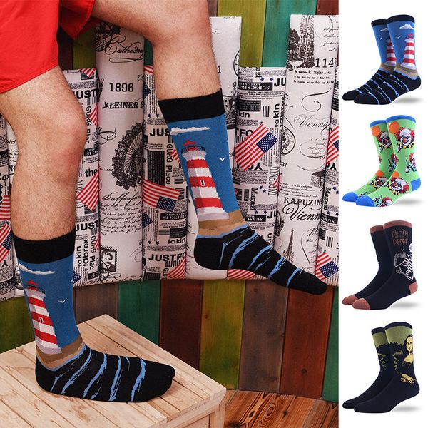 

men's tide oil painting ssocks wholesale personality retro character socks men's winter tube socks foreign trade tide, Black