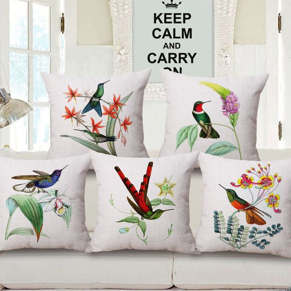 

18x18" home cotton linen car bed sofa pillow case watercolor bird square cover soft sofa room decor gifts single sides printing