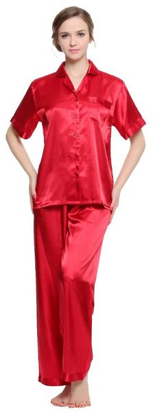 

lavenderi women's silk satin pajama set, short sleeve sleepwear, Blue;gray