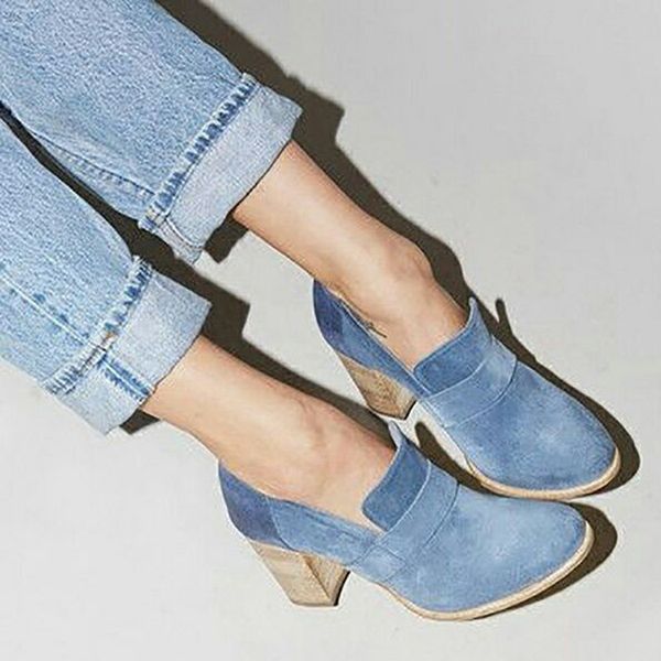 

women suede pumps party high heels vintage slip on oxfords solid brogue shoes woman plus size 2019 myt, Black