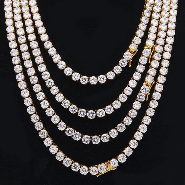 

6mm hip hop bling iced out tennis chain necklace gold silver stainless steel 1 row cz stone chokers necklaces men jewelry